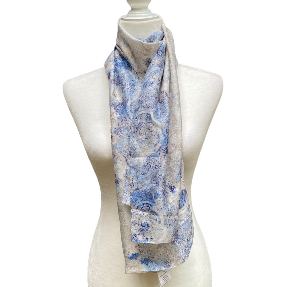 DAMART Blue Cream Print Scarf 15" x 62"